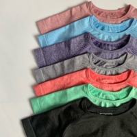 Damskie bezszwowe majtki rękaw krótki Top koszulki do jogi Slim Fit Running t-shirty do ćwiczeń koszulki treningowe dla kobiet Gym Sport kolarstwo 2